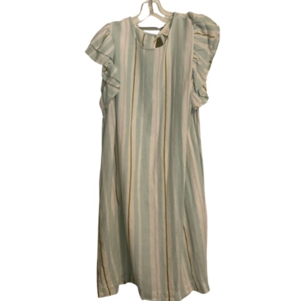 A New Day Cream/Mint Striped Women’s Coastal Casual Linen Blend Dress